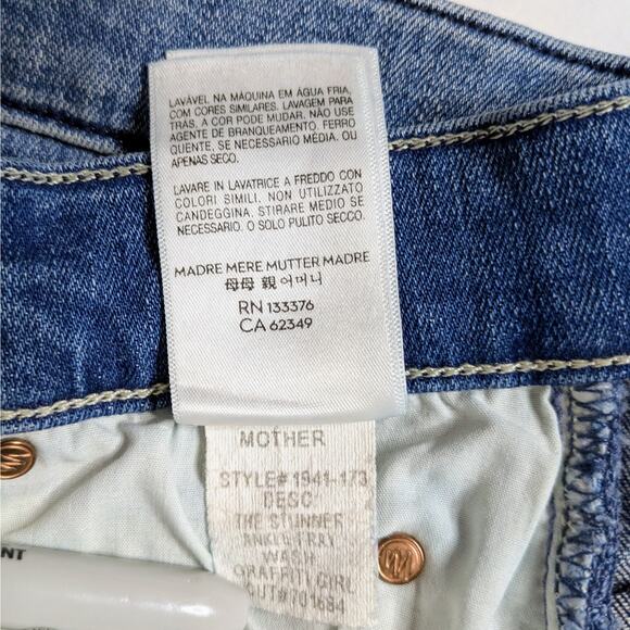 Mother Jeans Stunner Ankle Fray Graffiti Girl 27 Blue Skinny Button Fly GUC - Picture 10 of 12